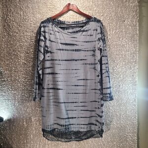 MONROW Long Sleeve Tie Dye Contrast Mesh Dress Large Cotton Blend